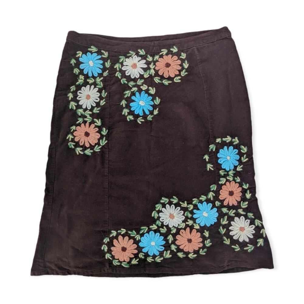 Corduroy Boho Skirt ~ Flower Power Embroidered A-Line Skirt